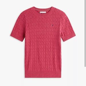 Tommy Hilfiger Pink Cable-Knit Short Sleeve Sweater Top